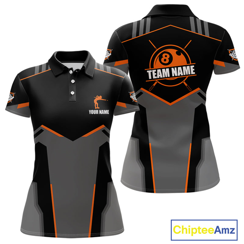 8 Ball Billiard Jerseys For Women Custom Polo & Quarter-Zip Billiard Shirts, Pool Team Shirt|Orange TDM5881