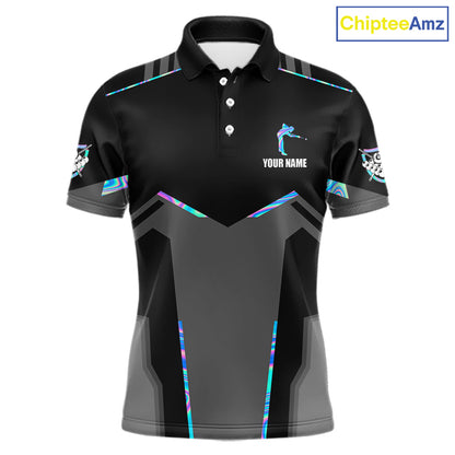 Holographic 8 Ball Billiard Jersey For Men Custom Polo & 1/4 Zip Billiard Shirts, Pool Team Shirt TDM5882