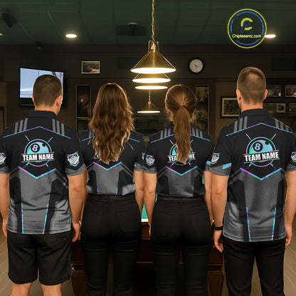 Holographic 8 Ball Billiard Jersey For Men Custom Polo & 1/4 Zip Billiard Shirts, Pool Team Shirt TDM5882