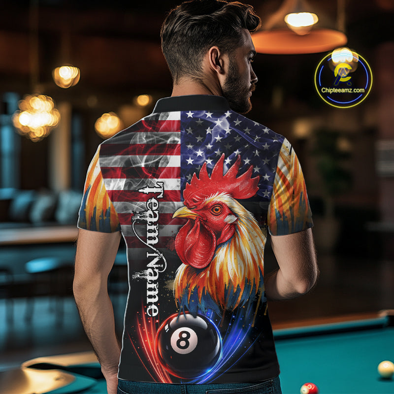 American Flag Smoke Rooster Billiard Shirt For Men Custom 8 Ball Pool Team Jersey Polo & 1/4 Zip TDM5883
