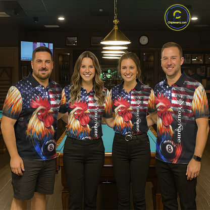 American Flag Smoke Rooster Billiard Shirt For Men Custom 8 Ball Pool Team Jersey Polo & 1/4 Zip TDM5883