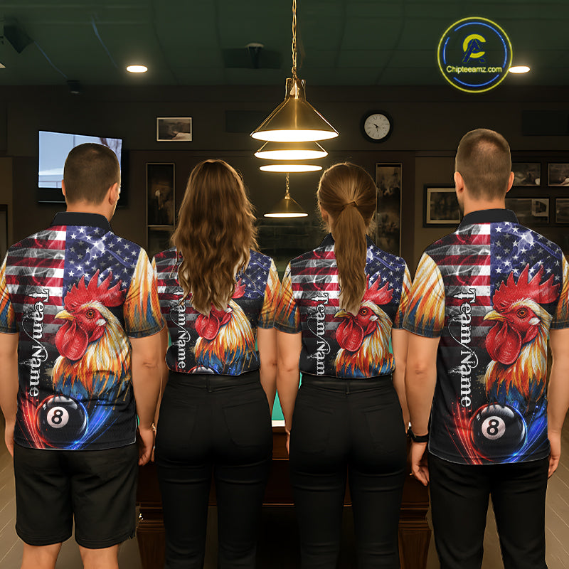 American Flag Smoke Rooster Billiard Shirt For Men Custom 8 Ball Pool Team Jersey Polo & 1/4 Zip TDM5883