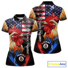 Load image into Gallery viewer, American Flag Smoke Rooster Billiard Shirt For Women Custom 8 Ball Pool Team Jersey Polo &amp; 1/4 Zip TDM5883