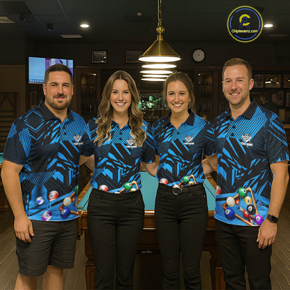 Blue 8 Ball Billiard Shirt For Women Custom Billiard Tournament Pool Team Jersey Polo & 1/4 Zip TDM6024