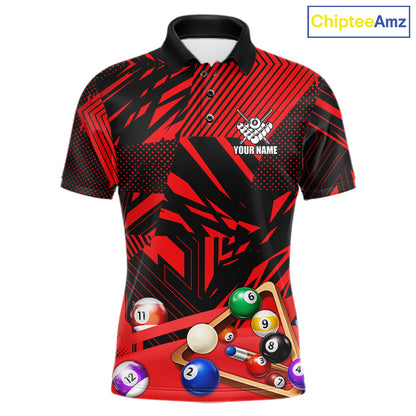 Red 8 Ball Billiard Shirt For Men Custom Billiard Tournament Pool Team Jersey Polo & 1/4 Zip TDM6025