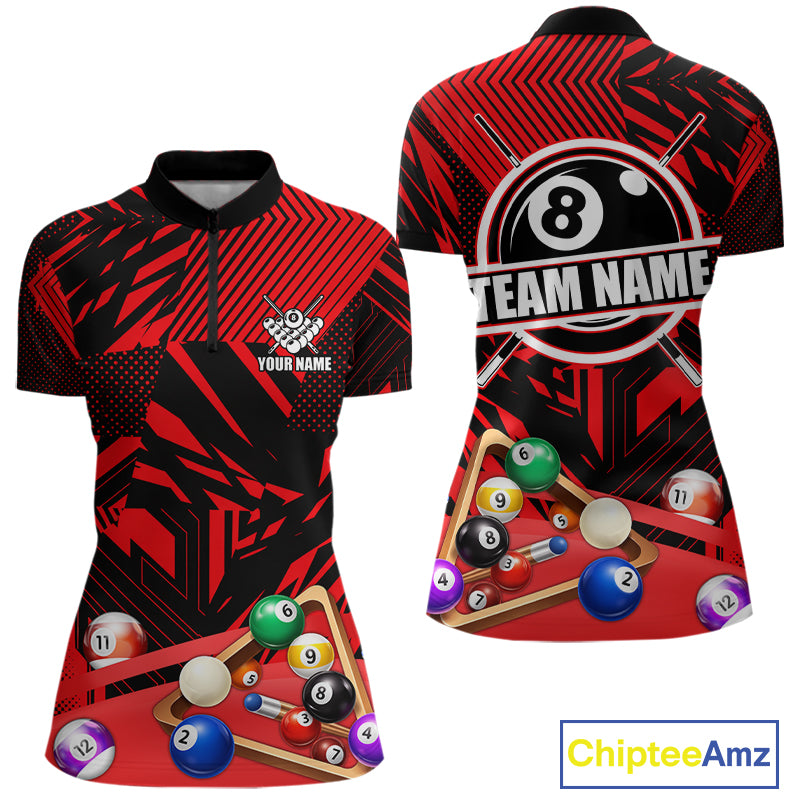 Red 8 Ball Billiard Shirt For Women Custom Billiard Tournament Pool Team Jersey Polo & 1/4 Zip TDM6025
