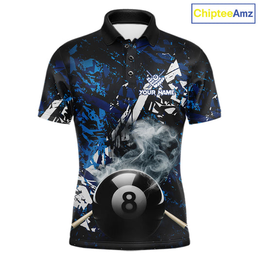 Custom Blue Camo 8 Ball Pool Smoke Billiard Shirt For Men, Billiard Team Jersey Polo & 1/4 Zip TDM6031