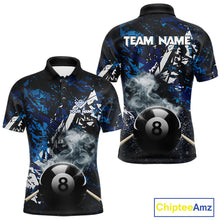 Load image into Gallery viewer, Custom Blue Camo 8 Ball Pool Smoke Billiard Shirt For Men, Billiard Team Jersey Polo &amp; 1/4 Zip TDM6031