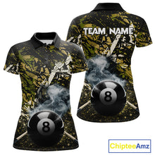 Load image into Gallery viewer, Custom Green Camo 8 Ball Pool Smoke Billiard Shirt For Women, Billiard Team Jersey Polo &amp; 1/4 Zip TDM6032