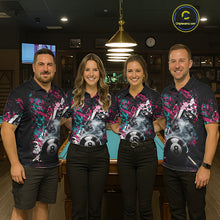 Load image into Gallery viewer, Custom Pink And Teal Camo 8 Ball Smoke Billiard Shirt For Women, Pool Team Jersey Polo &amp; 1/4 Zip TDM6033