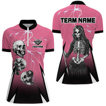 Load image into Gallery viewer, Grim Reaper Play Pool Custom Lightning Pink Billiard Shirts For Women, Funny Billiard Shirt Gifts TDM2175