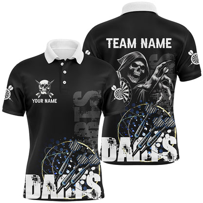 Custom Black White Grim Reaper Grunge Dart Shirts For Men,  Dart Team Jerseys Uniform TDM2952