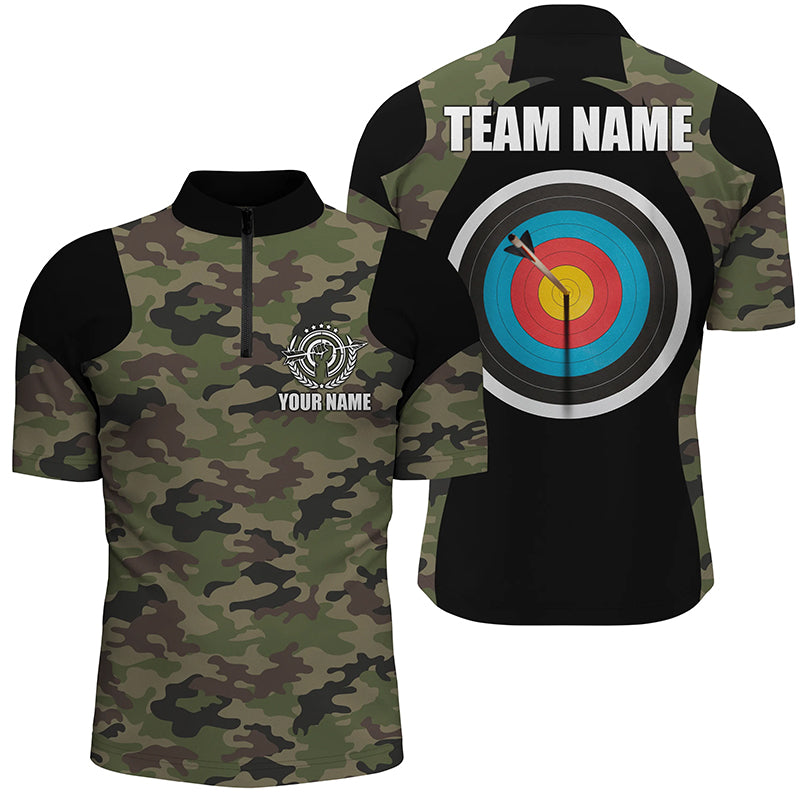 Personalized Green Camouflage Archery Men Quarter-Zip Shirts, Gift For Archery Team Player TDM0709