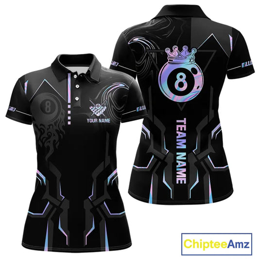 Customized 8 Ball Pool Crown Women's Billiard Shirts, Holographic Billiard Team Shirts, Pool Jerseys TDM5400
