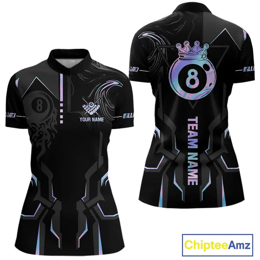 Customized 8 Ball Pool Crown Women's Billiard Shirts, Holographic Billiard Team Shirts, Pool Jerseys TDM5400