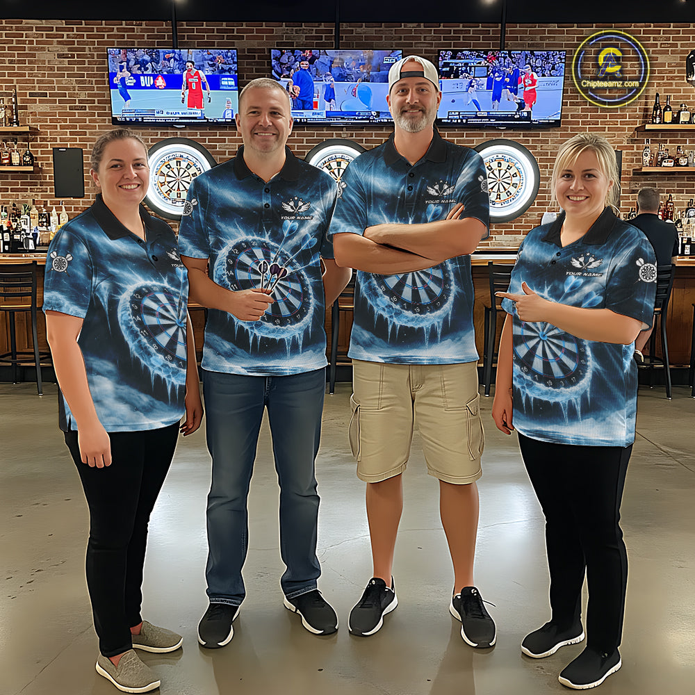 Personalized Blue Dartboard Icy Darts Shirt For Women Custom Darts Jersey Team Polo & 1/4 Zip TDM5682