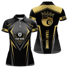 Load image into Gallery viewer, Customized 8 Ball Pool Crown Women Billiard Shirts, Gold And Black Billiard Team Shirts Pool Jerseys TDM3689
