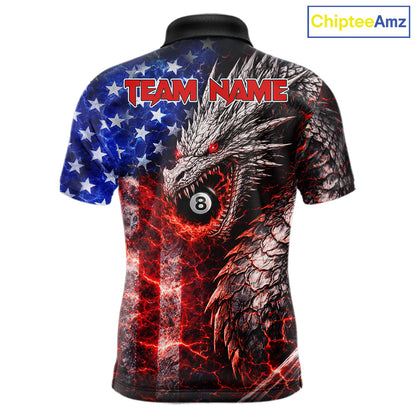 American Flag Dragon 8 Ball Billiard Shirt For Men Custom Lightning Pool Team Jersey Polo, 1/4 Zip TDM6034