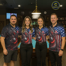 Load image into Gallery viewer, American Flag Dragon 8 Ball Fire Billiard Shirt For Women Custom Pool Team Jersey Polo, 1/4 Zip TDM6035