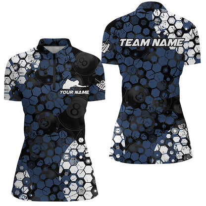 Personalized Blue And White Hive Billiard Shirts For Women Custom Grunge Retro Billiard Jerseys TDM1592
