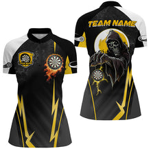 Load image into Gallery viewer, Funny Grim Reaper Custom Yellow Black Darts Shirts For Women, Personalized Darts Team Jerseys TDM2190