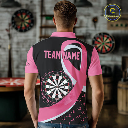 Personalized Breast Cancer Awareness Darts Shirts For Men Custom Pink Ribbon Darts Team Jersey TDM7182
