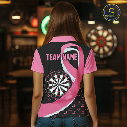 Personalized Breast Cancer Awareness Darts Shirts For Women Custom Pink Ribbon Darts Team Jersey TDM7182