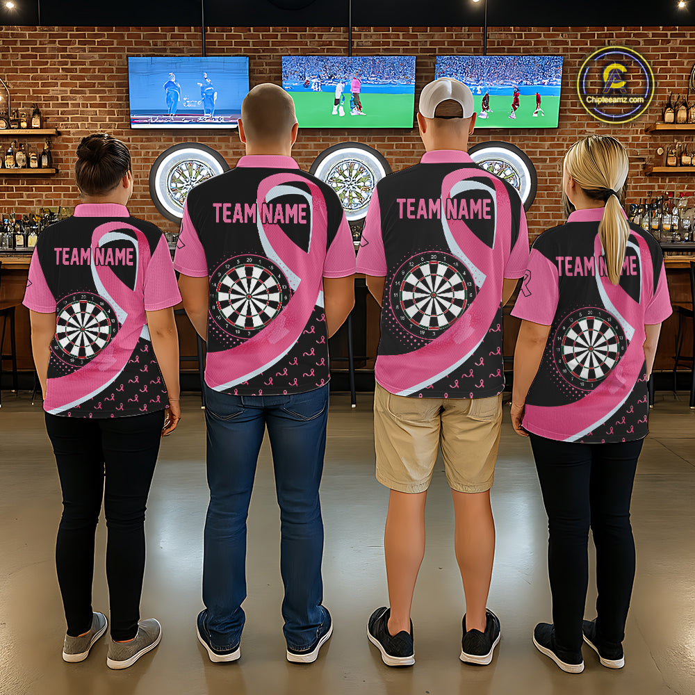 Personalized Breast Cancer Awareness Darts Shirts For Men Custom Pink Ribbon Darts Team Jersey TDM7182