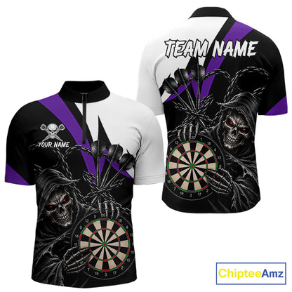 Personalized Grim Reaper Chain Darts Shirts For Men Custom Skull Darts League Team Jersey | Purple TDM7185