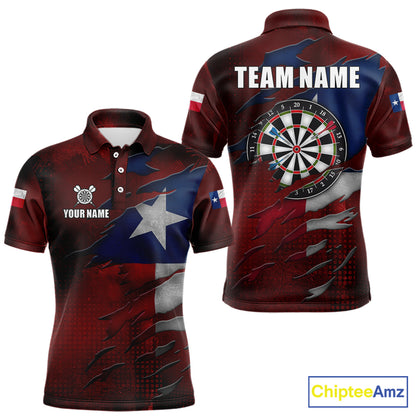 Retro Texas Flag Darts Shirt For Men Custom Patriotic Texas Darts Team Jersey Polo & 1/4 Zip TDM5417