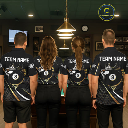 Personalized Golden 8 Ball Pool Crown Billiard Shirt For Women, Billiard Team Jersey Polo & 1/4 Zip TDM5904