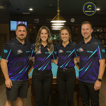 Custom Purple And Turquoise 8 Ball Crown Billiard Shirt For Women, Pool Team Jersey Polo & 1/4 Zip TDM5905