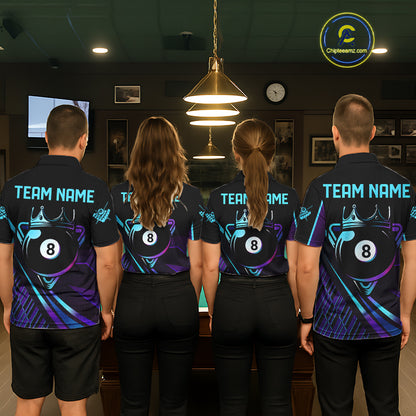 Custom Purple And Turquoise 8 Ball Crown Billiard Shirt For Women, Pool Team Jersey Polo & 1/4 Zip TDM5905