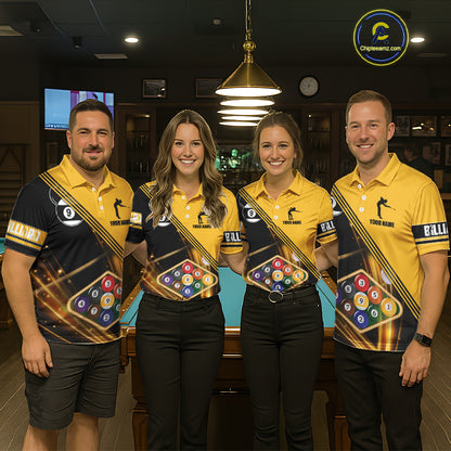 Personalized Yellow Black 9 Ball Pool Billiard Shirt For Men, Billiard Team Jersey Polo & 1/4 Zip TDM5906