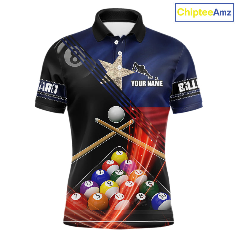 Texas Flag Custom Billiard Polo & 1/4 Zip Shirt For Men, Patriotic 8 Ball Pool Team Jersey TDM6046