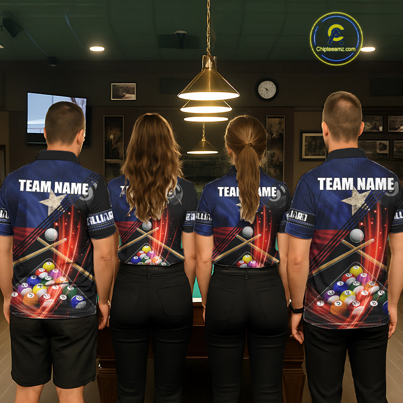 Texas Flag Custom Billiard Polo & 1/4 Zip Shirt For Men, Patriotic 8 Ball Pool Team Jersey TDM6046
