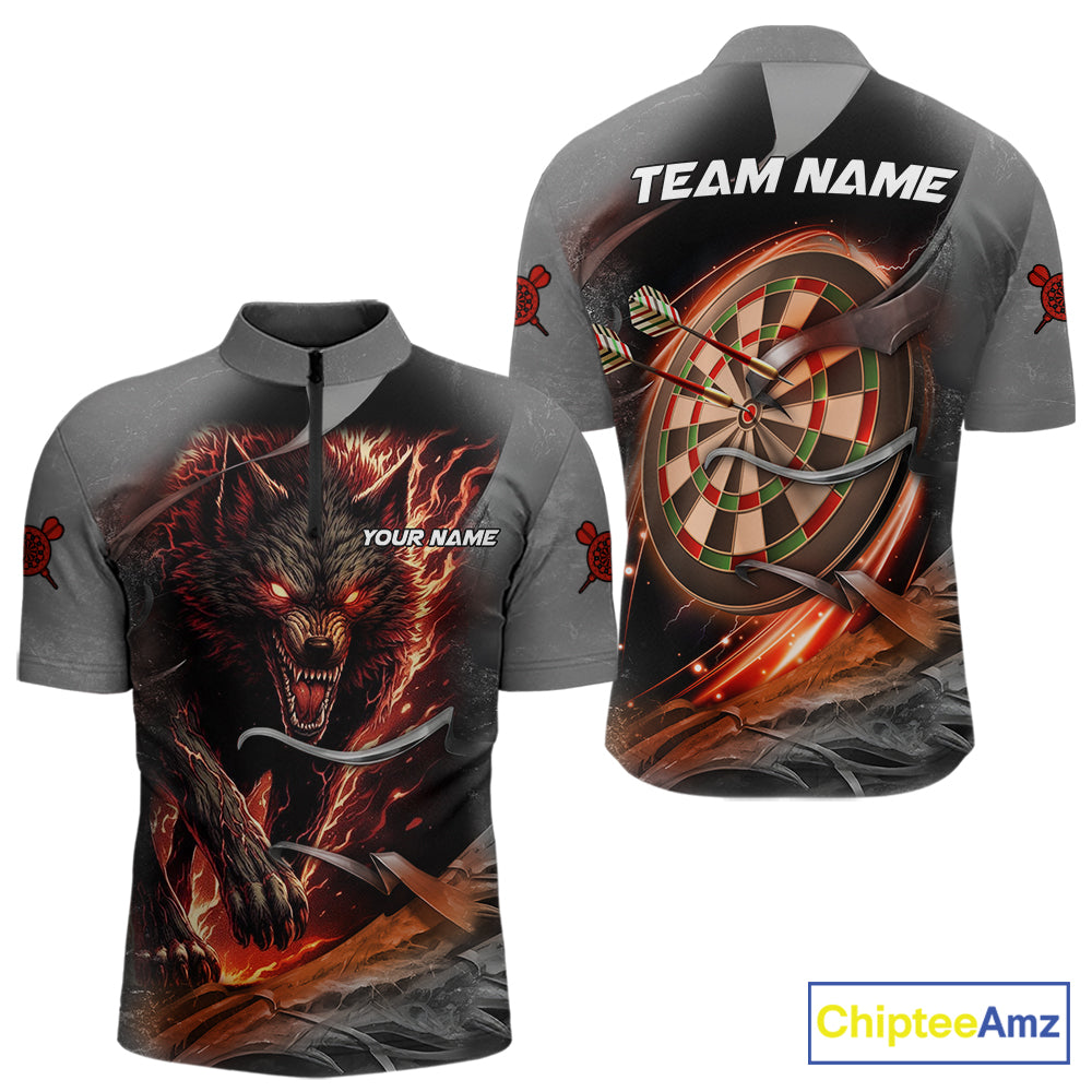 Personalized Wolf Lightning Darts Shirt For Men, Darts Team Jersey Polo & 1/4 Zip |Orange TDM6304