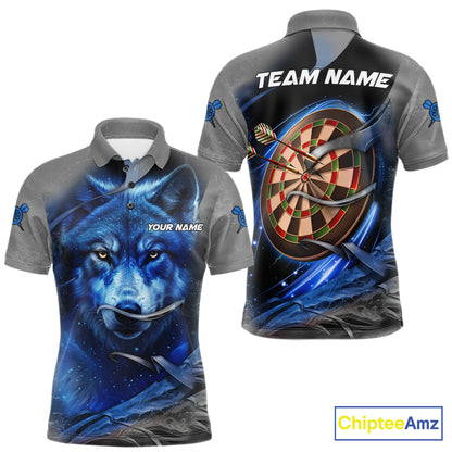 Personalized Wolf Lightning Darts Shirt For Men, Darts Team Jersey Polo & 1/4 Zip |Blue TDM6305