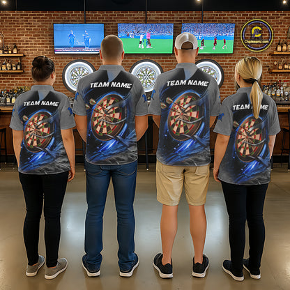 Personalized Wolf Lightning Darts Shirt For Men, Darts Team Jersey Polo & 1/4 Zip |Blue TDM6305