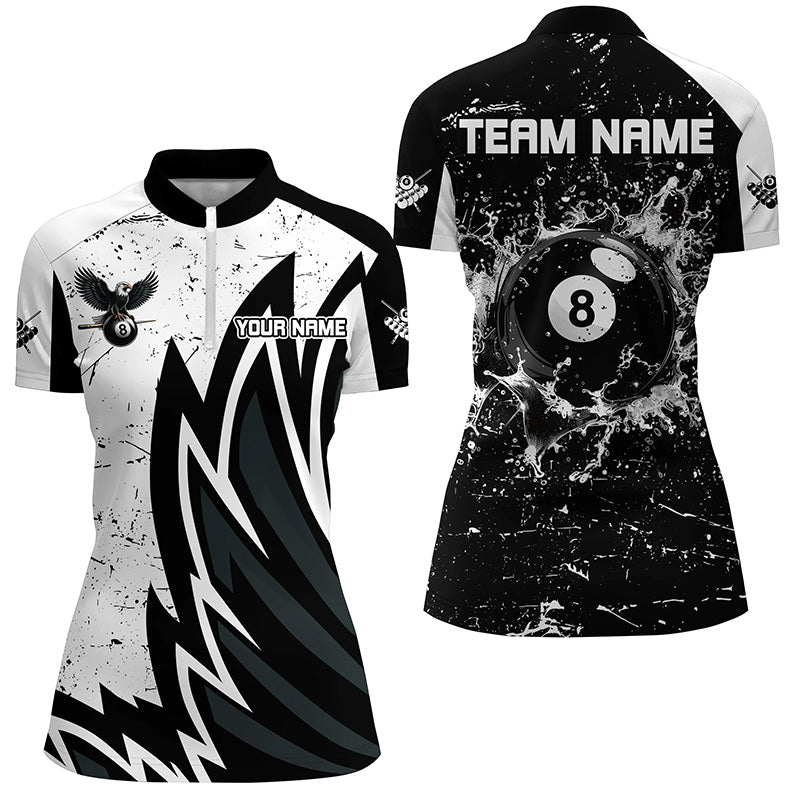 Custom Grunge Black White 8 Ball Pool In Water Women Billiard Shirts Custom Unique Billiard Jersey TDM1600