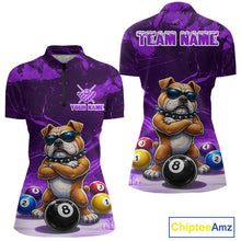 Load image into Gallery viewer, Funny Bulldog Pool Balls Billiard Shirt For Women Custom Billiard Team Jersey Polo &amp; 1/4 Zip |Purple TDM6478