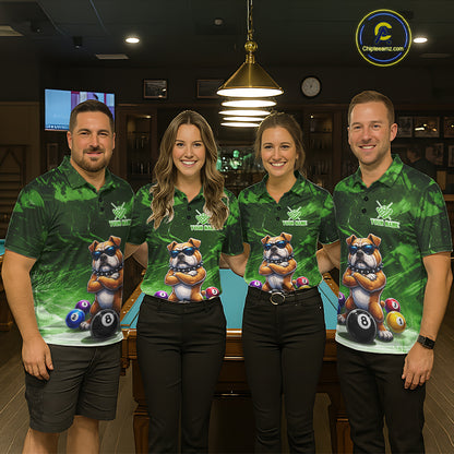 Funny Bulldog Pool Balls Billiard Shirt For Men Custom Billiard Team Jersey Polo & 1/4 Zip |Green TDM6479