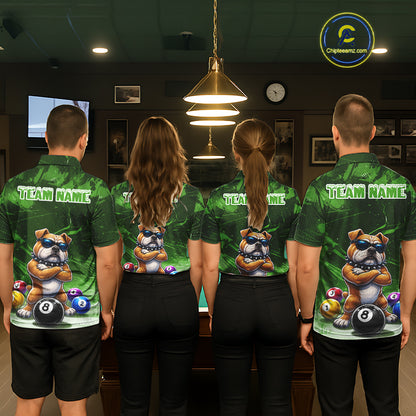 Funny Bulldog Pool Balls Billiard Shirt For Men Custom Billiard Team Jersey Polo & 1/4 Zip |Green TDM6479