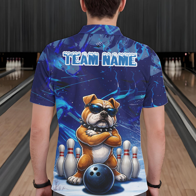 Personalized Blue Funny Bulldog Bowling Shirt For Men Custom Bowling Team Jersey Polo & 1/4 Zip TDM6480