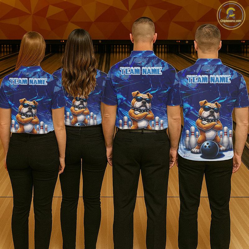 Personalized Blue Funny Bulldog Bowling Shirt For Men Custom Bowling Team Jersey Polo & 1/4 Zip TDM6480