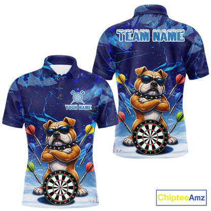 Personalized Blue Funny Bulldog Darts Shirt For Men Custom Darts Jersey Team Polo & 1/4 Zip TDM6481