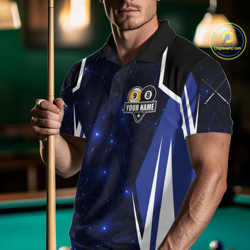 Blue 8 Ball & 9 Ball Pool Billiard Shirt For Men Custom Geometric Billiard Jersey Polo & 1/4 Zip TDM6482