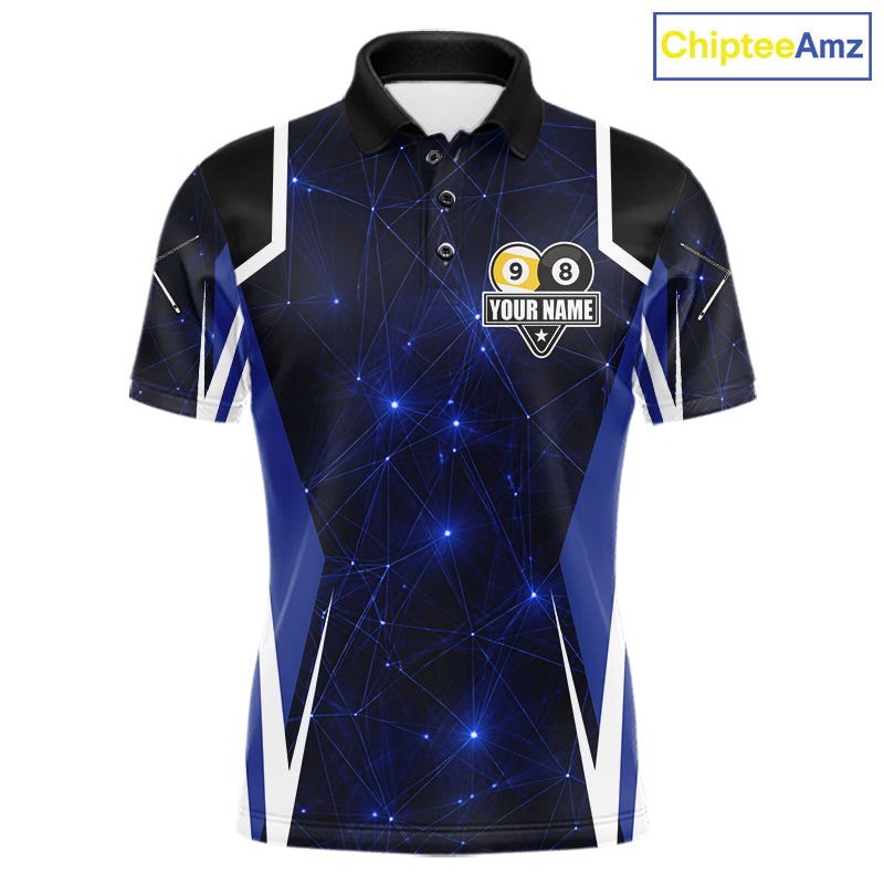 Blue 8 Ball & 9 Ball Pool Billiard Shirt For Men Custom Geometric Billiard Jersey Polo & 1/4 Zip TDM6482