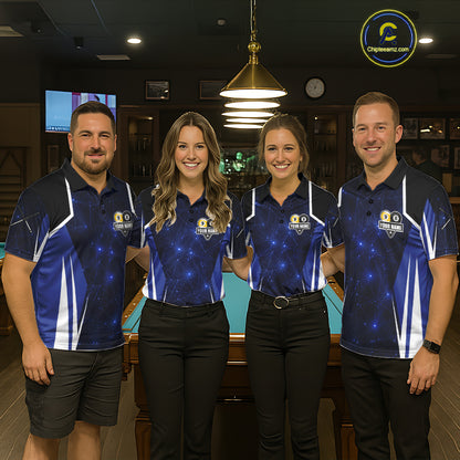 Blue 8 Ball & 9 Ball Pool Billiard Shirt For Men Custom Geometric Billiard Jersey Polo & 1/4 Zip TDM6482
