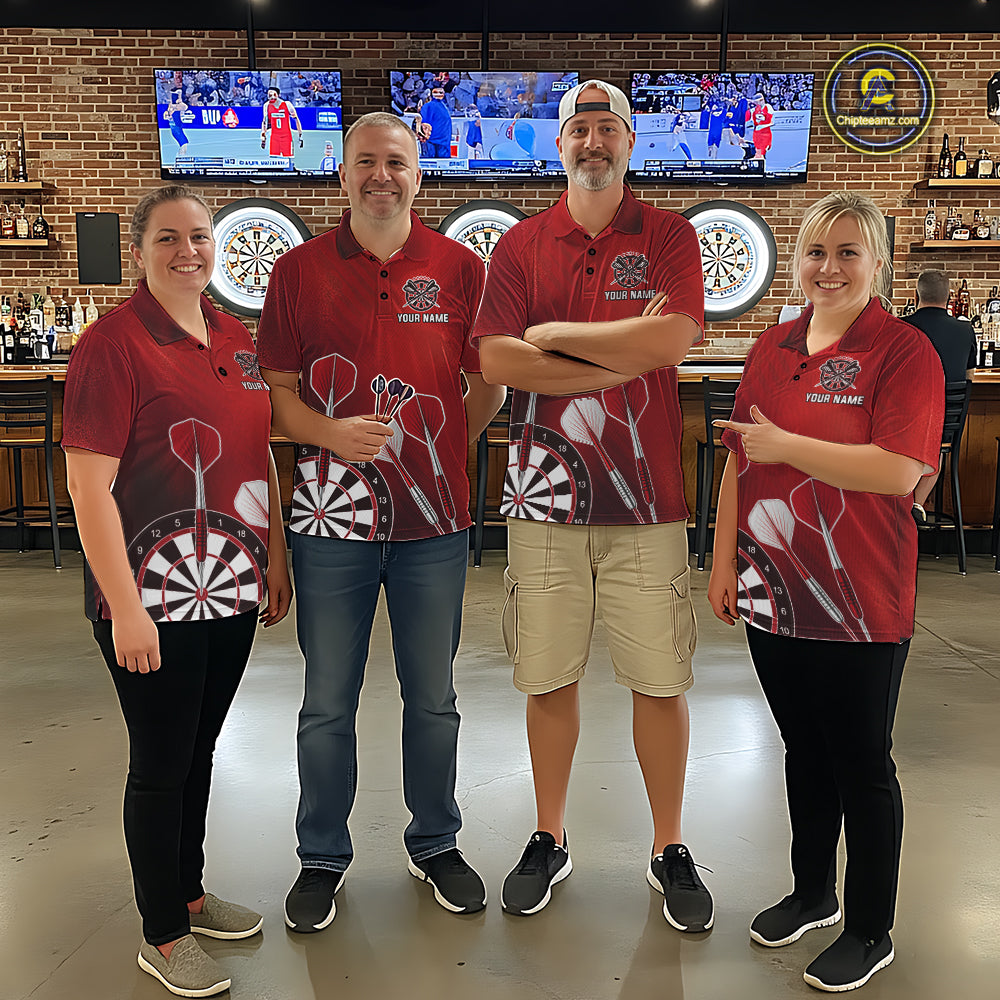 Personalized Red Dartboard Shirts For Men Custom Darts Jersey, Darts League Team Shirts TDM7197
